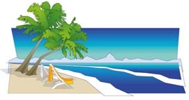 熱帶海岸樹海灘向量橫幅的裁減的畫框