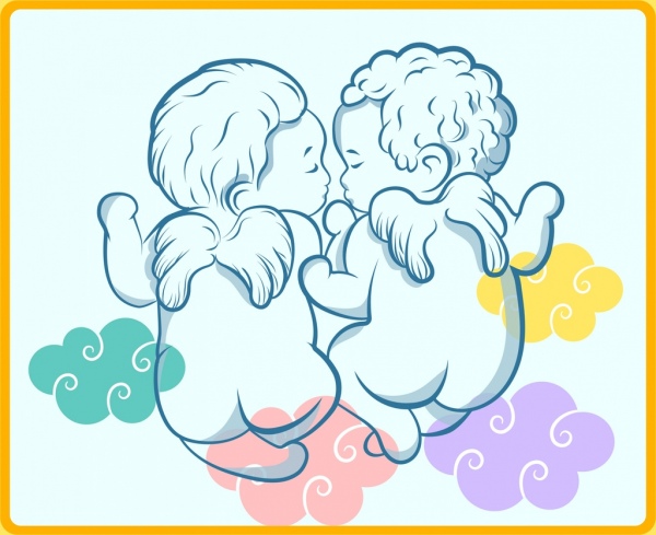 귀여운 각 배경 다채로운 구름 아이 아이콘 스케치