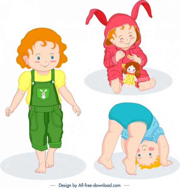 personajes de dibujos animados de color de los iconos de lindo bebé