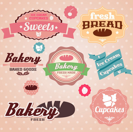 süße Bäckerei mit Süßigkeiten Etiketten Vektor