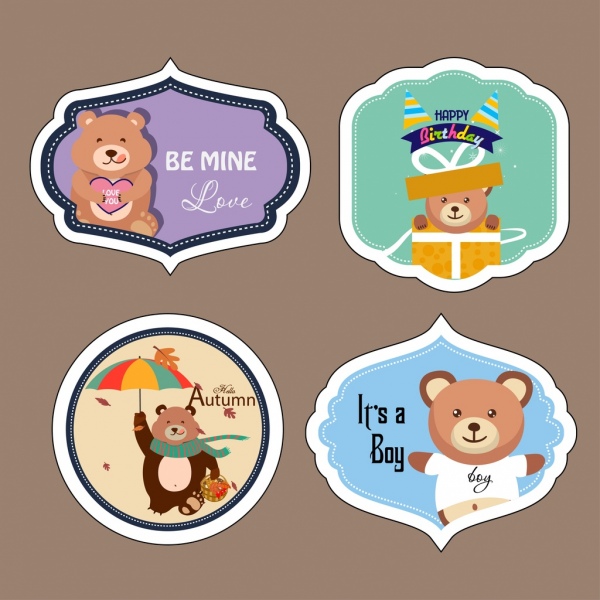 beruang lucu stiker menetapkan berbagai berwarna datar bentuk