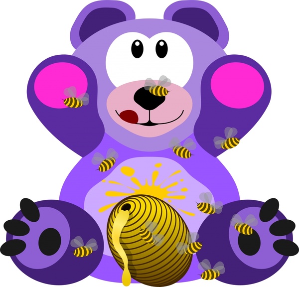 beruang lucu kartun dengan madu menggambar ilustrasi