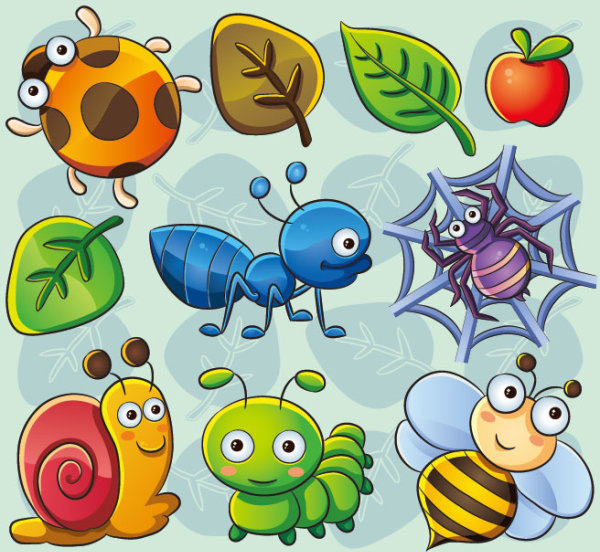 милый мультфильм насекомых и растений вектор
