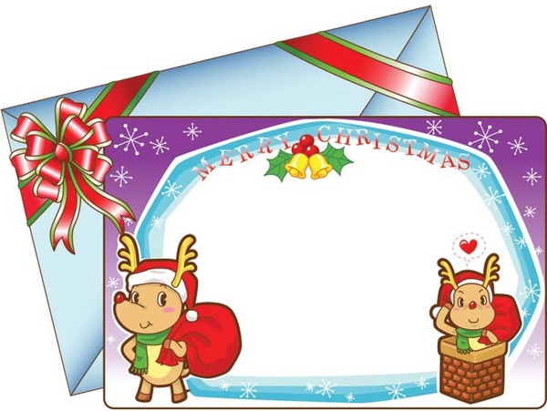 Cute Cartoon Reindeer Santa Claus Dress Card Vector