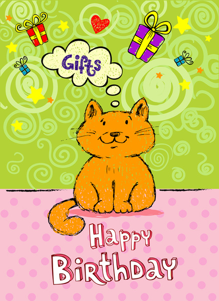 vector creativo de Gato lindo cumpleaños tarjetas