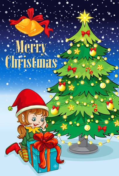 sevimli çocuk ve Noel ağacı vektör