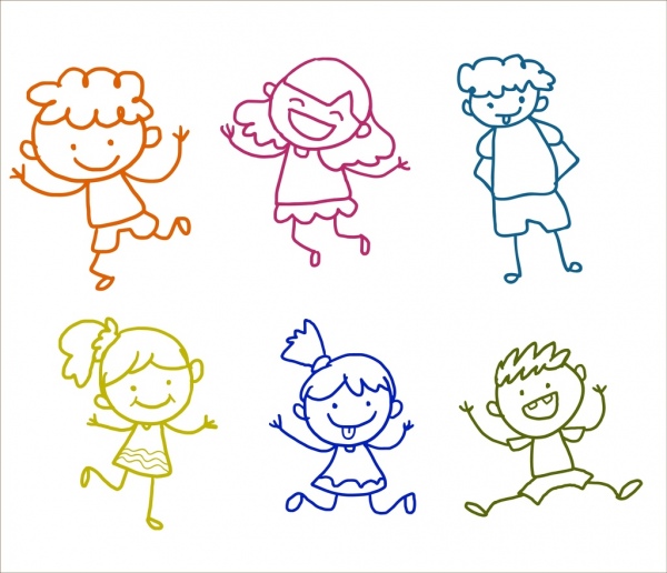 可爱的儿童图标勾勒各种彩色卡通风格