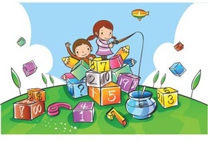 niños lindos sentado en bloque 3d haciendo pesca en tazón de fuente del vector ilustración de los niños