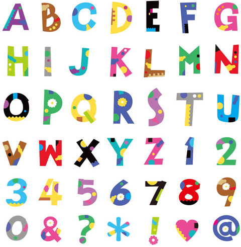 nomor warna lucu dengan abjad dan simbol vektor