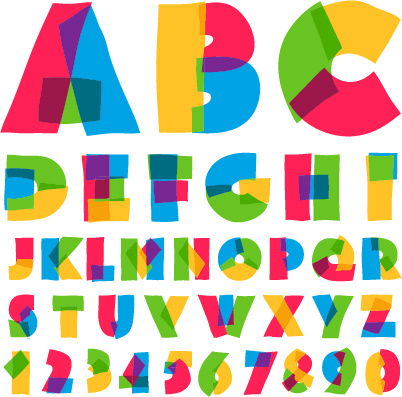 alfabeto e numeri colorato sveglio di vettore