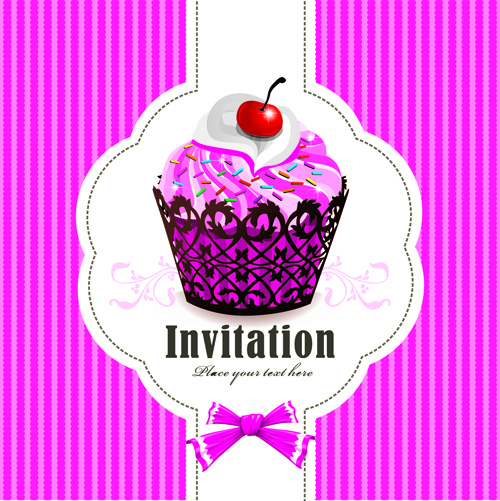 süße Muffins Einladungen Karten Vektor-set