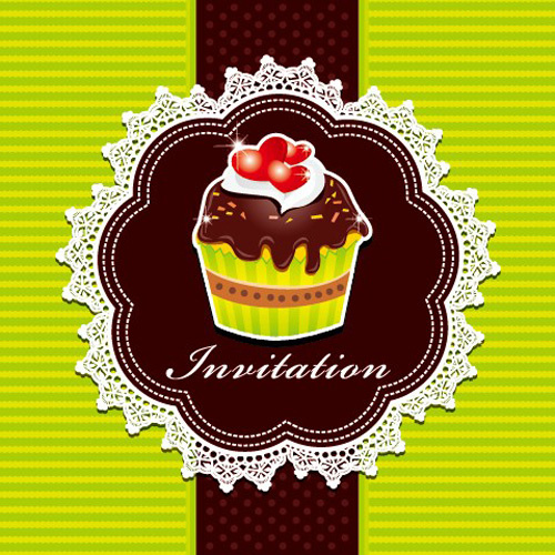 tarjetas de invitaciones cupcakes cute vector set