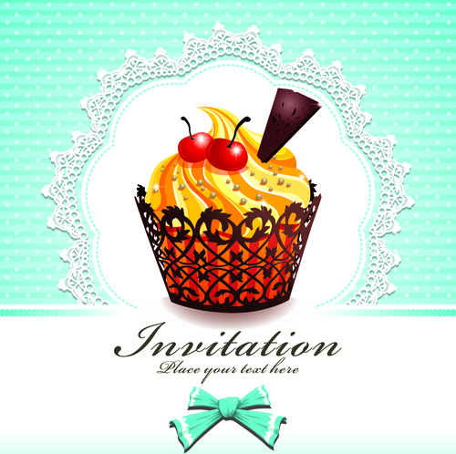 tarjetas de invitaciones cupcakes cute vector set