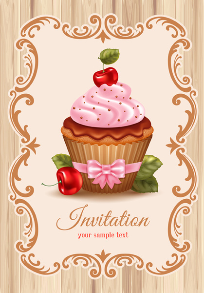 かわいいカップケーキ ベクトルの招待状