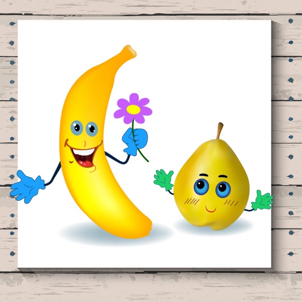 可爱的表情符号集的程式化的黄香蕉梨图标