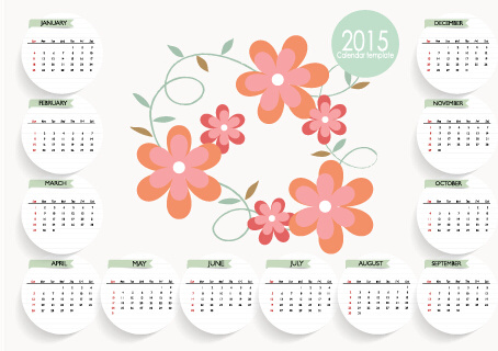 bunga lucu with15 kartu kalender vektor