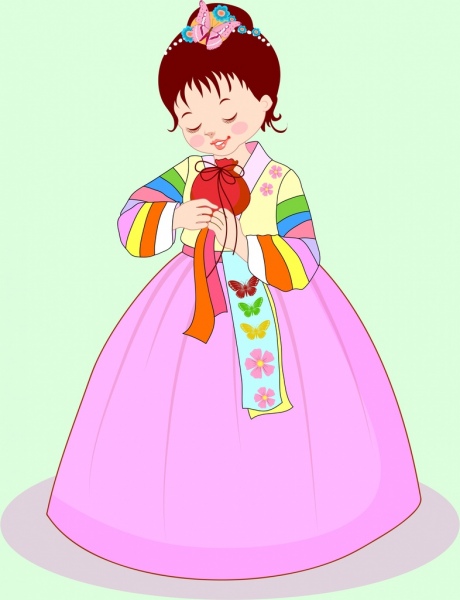 Ładna dziewczyna rysowanie Azjatki strój tradycyjny