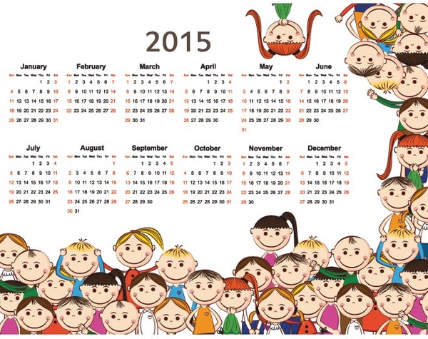 niedliche glücklich Schulen kids15 Vektor Kalender