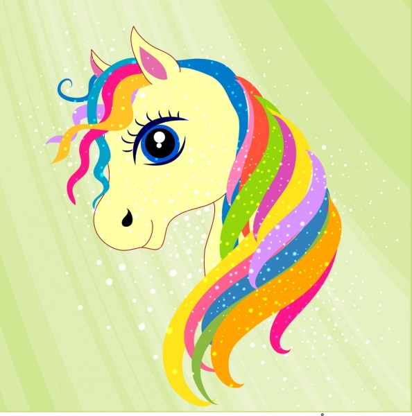 Linda cabeza de caballo dibujos animados icono colorido brillante decoracion