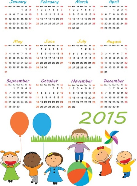 niños lindos con plantilla de calendario escolar balloons15