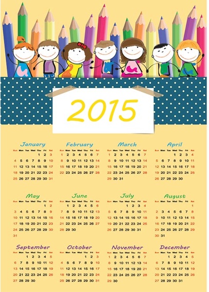 Cute Kids With Star Pattern Header Yellow Background15 Vector Calendar