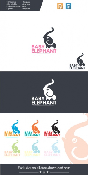 可愛的簡約的大象嬰兒徽標概念