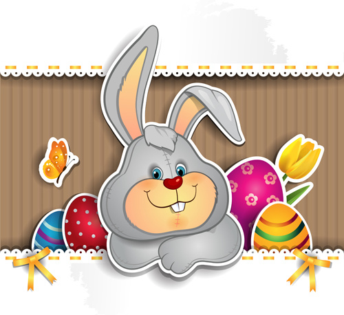 可愛的兔子與復活節背景向量