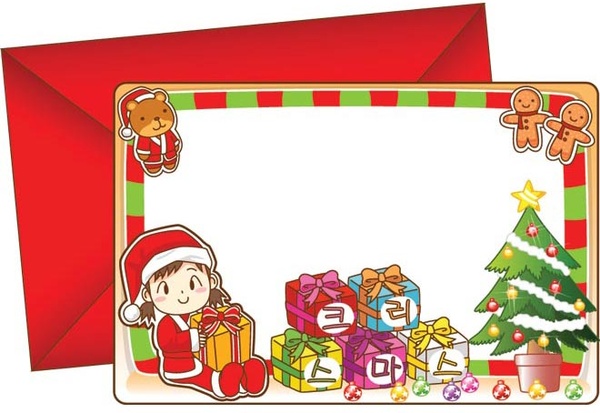 귀여운 산타 여자 크리스마스 빨간 이메일 인사말 카드 벡터