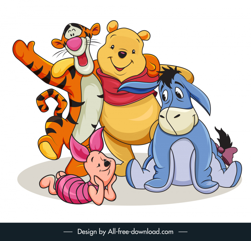 Niedliche Winnie Puuh Charaktere Symbole flaches Cartoon-Design