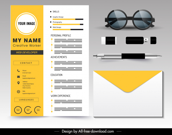CV template dekorasi putih modern kuning