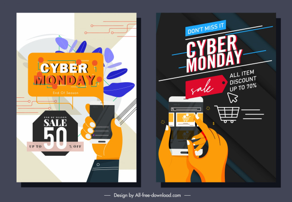 cyber monday cartazes digital negociação tecnologia esboço