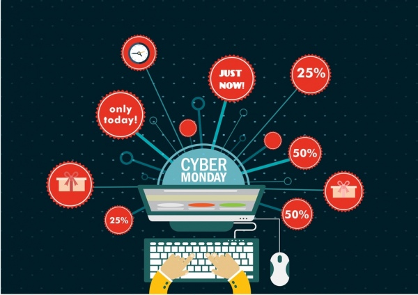 Cyber Monday sale background laptop iconos ornamento solar