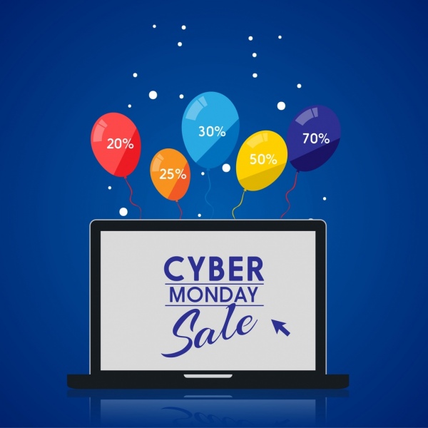Senin cyber Dijual banner balon warna-warni layar laptop