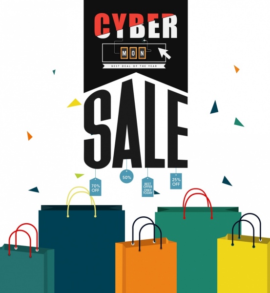 Cyber понедельник продажа баннер веб-страницы стиль 3d сумки