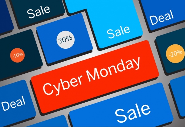 Cyber segunda-feira vendas de plano de fundo 3d colorido teclado ícones