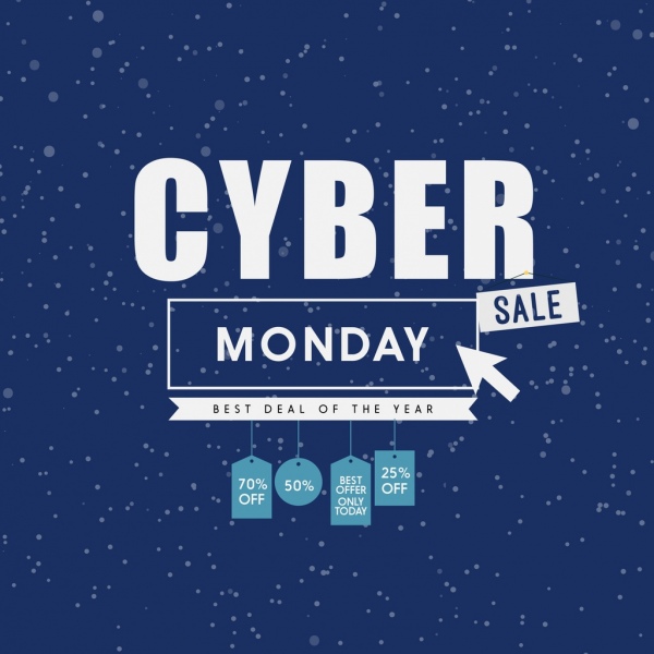 Cyber понедельник продаж плакат снег фоне орнамент