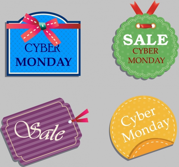 Las ventas de Cyber Monday tags Collection colorido diseño plano