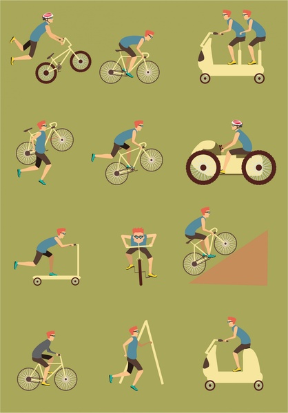 циклы спорта векторные иллюстрации с различными стилями