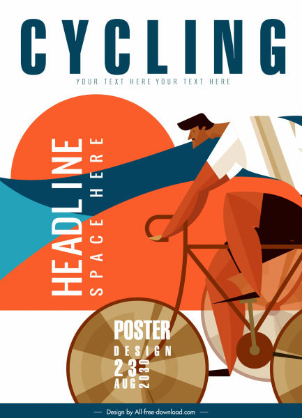 ขี่จักรยานกีฬาโปสเตอร์นักปั่นจักรยานคลาสสิกแบนออกแบบไอคอน