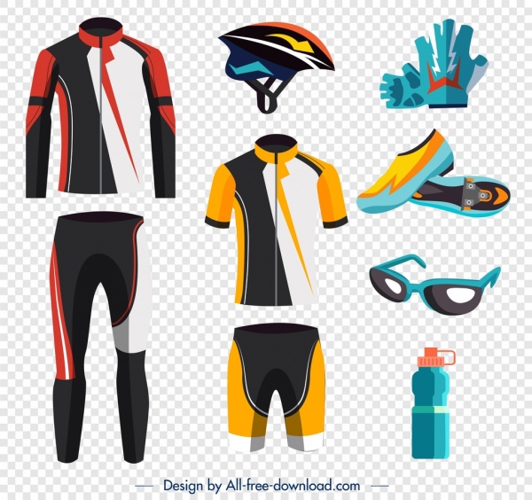 ciclista elementos de design roupas capacete utensílios ícones