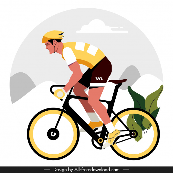 骑自行车画五颜六色经典平面设计卡通人物