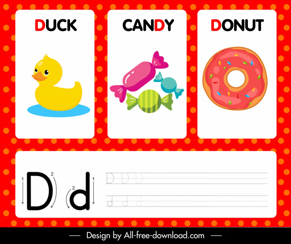 d 알파벳 교육 배경 오리 사탕 도넛 스케치
