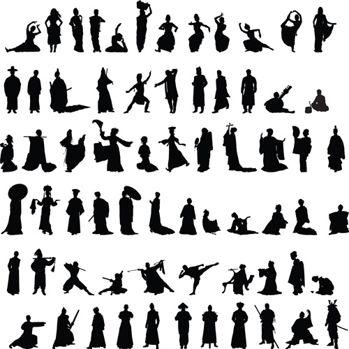 gráficos vectoriales de siluetas de danza y artes marciales