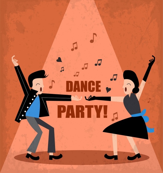 Dance Party banner Dancer iconos notas musicales decoracion