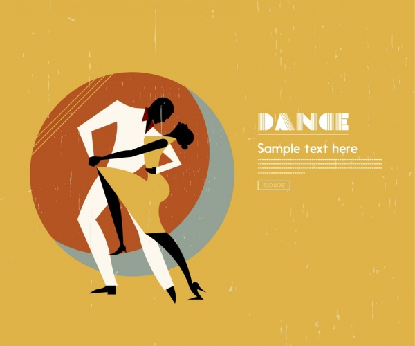 レトロなスタイルのダンサー アイコン シルエットの色ダンス広告
