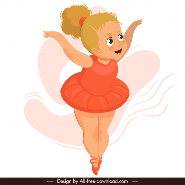 croquis mignon de caractère de dessin animé d'icône de ballerine de danse