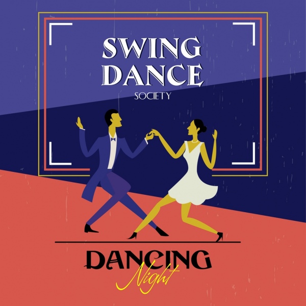 Dancing Club anuncio bailarines iconos de estilo retro color