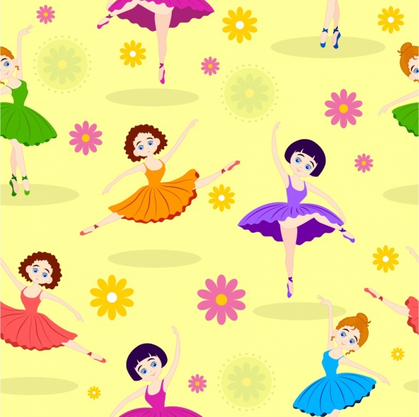 taniec dziewcząt tło kolorowy kwiaty dekoracji