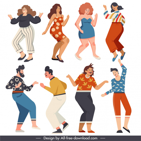 Dancing People Icon Excited Gestures Sketch Cartoon Characters-vector  Icon-free Vector Free Download