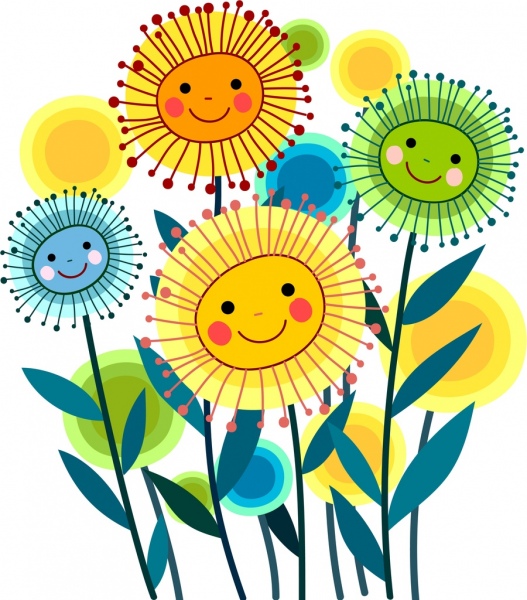 fleurs de pissenlit dessin mignons icônes stylisées multicolores
